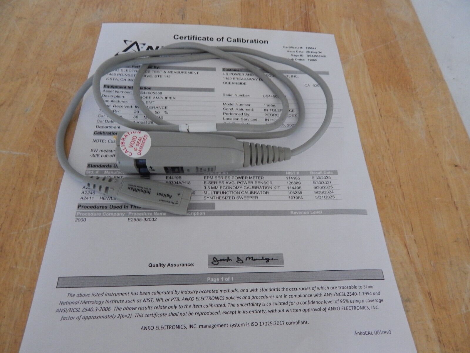 Agilent 1169A Oscilloscope 12 GHz InfiniiMax Probe, NIST calibration US44005368 Agilent 1169A Oscilloscope 12 GHz InfiniiMax Probe, NIST calibration US44005368